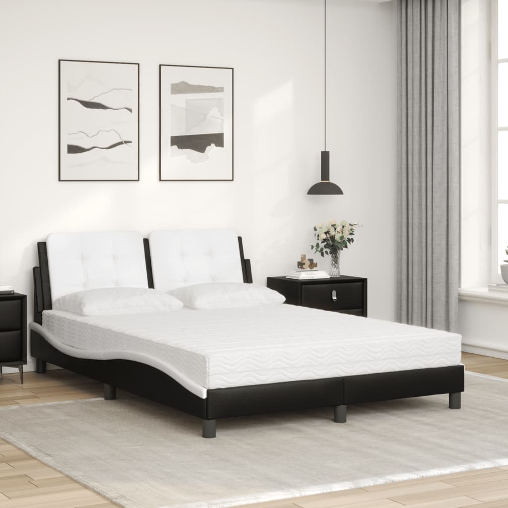 Lit avec matelas noir et blanc 120x200 cm similicuir