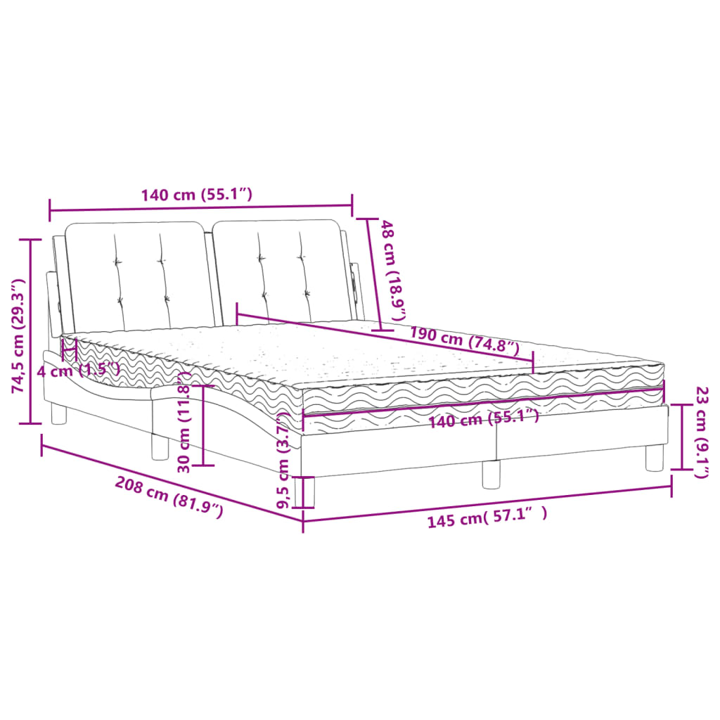 Lit avec matelas blanc 140x190 cm similicuir