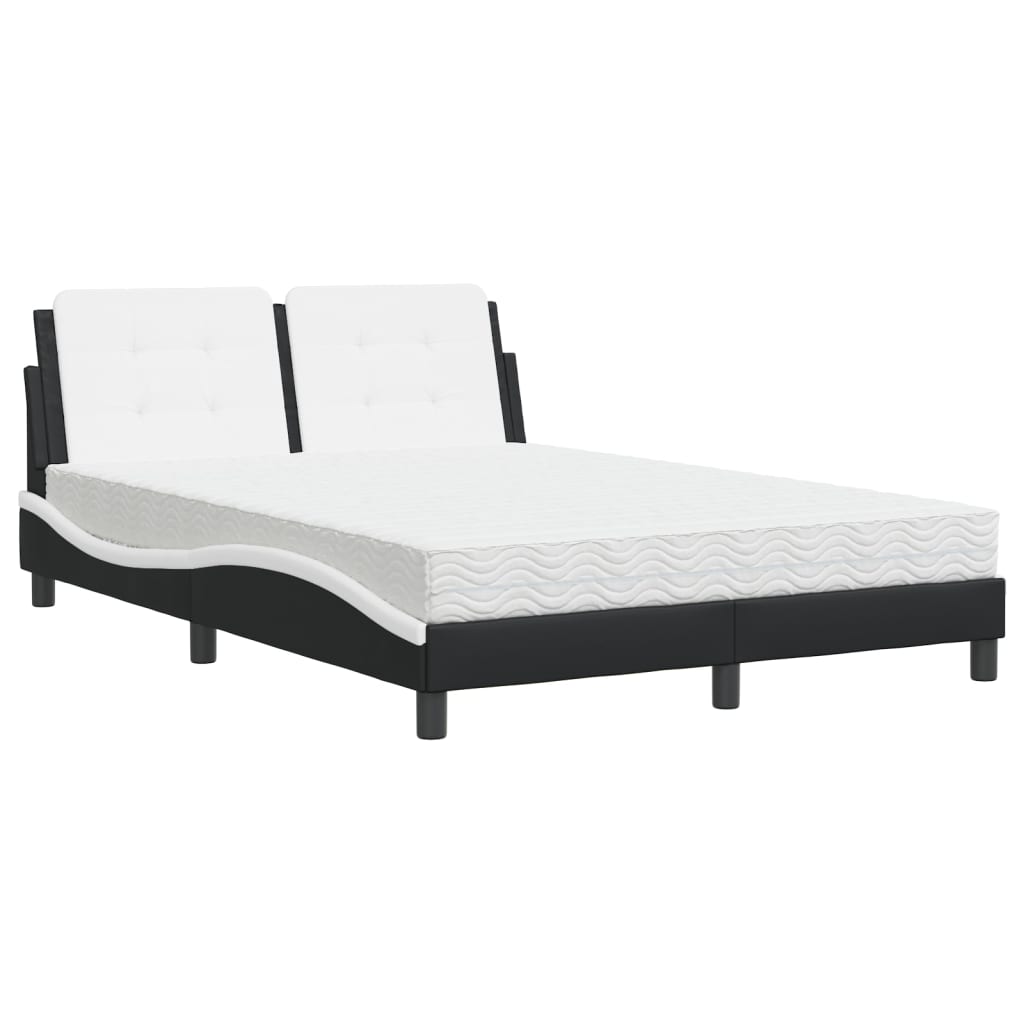 Lit avec matelas noir et blanc 140x190 cm similicuir