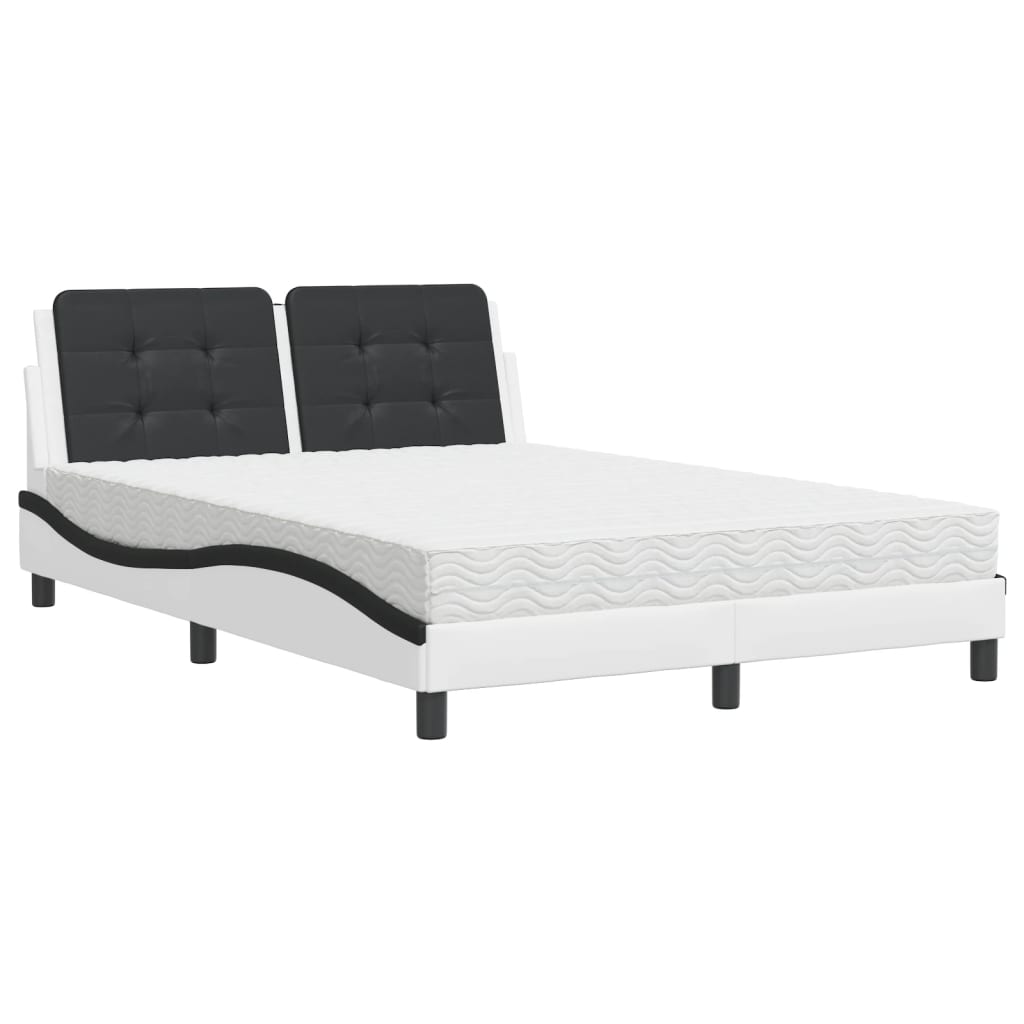 Bed with white and black mattress 140x190 cm imitation leather