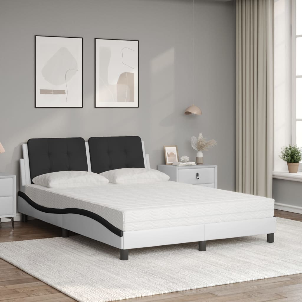 Bed with white and black mattress 140x190 cm imitation leather