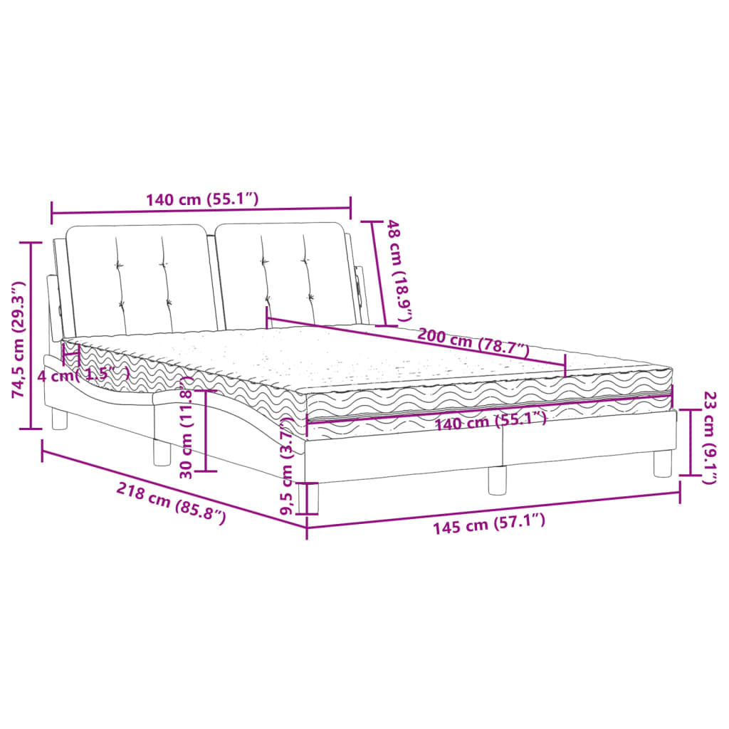 Lit avec matelas noir 140x200 cm similicuir