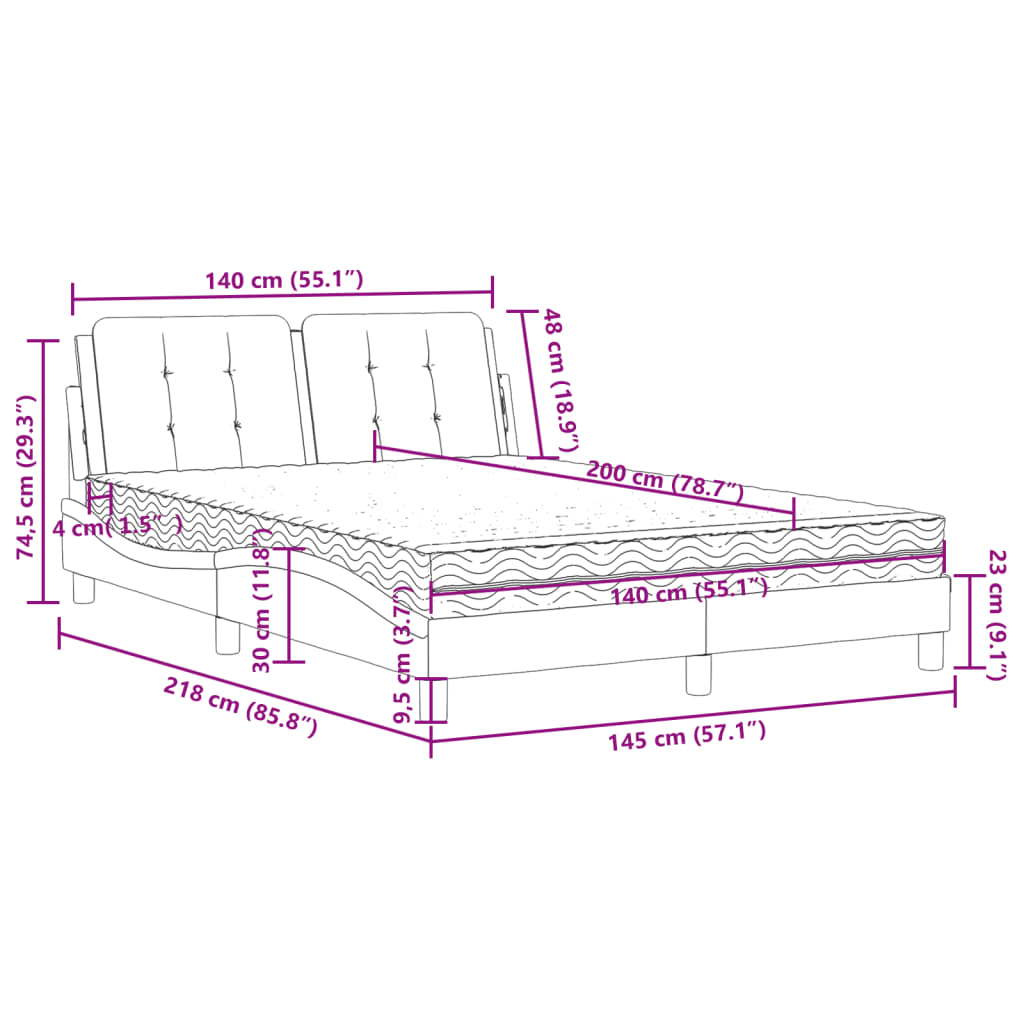 Lit avec matelas blanc 140x200 cm similicuir