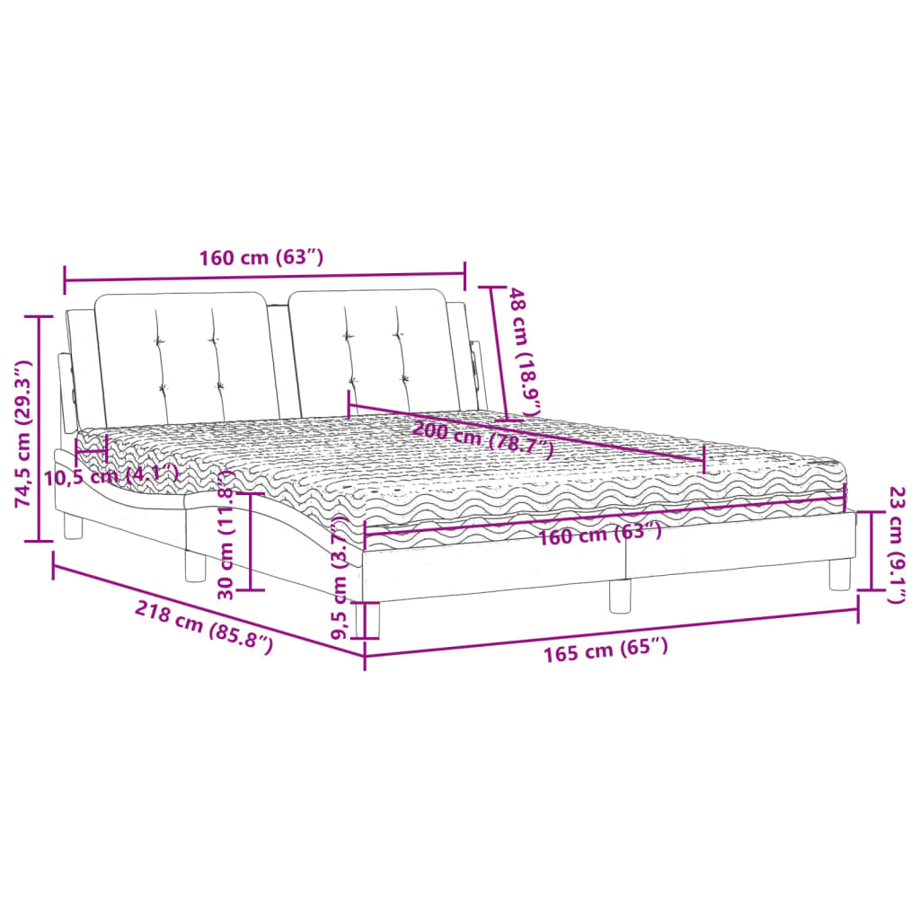 Lit avec matelas noir 160x200 cm similicuir