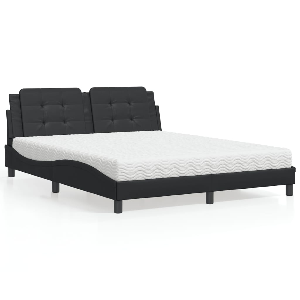 Lit avec matelas noir 160x200 cm similicuir