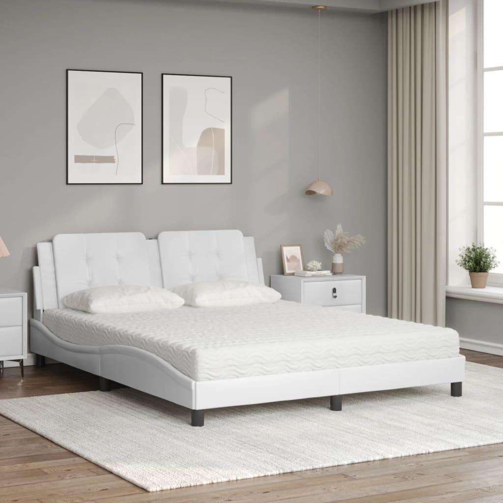 Lit avec matelas blanc 160x200 cm similicuir