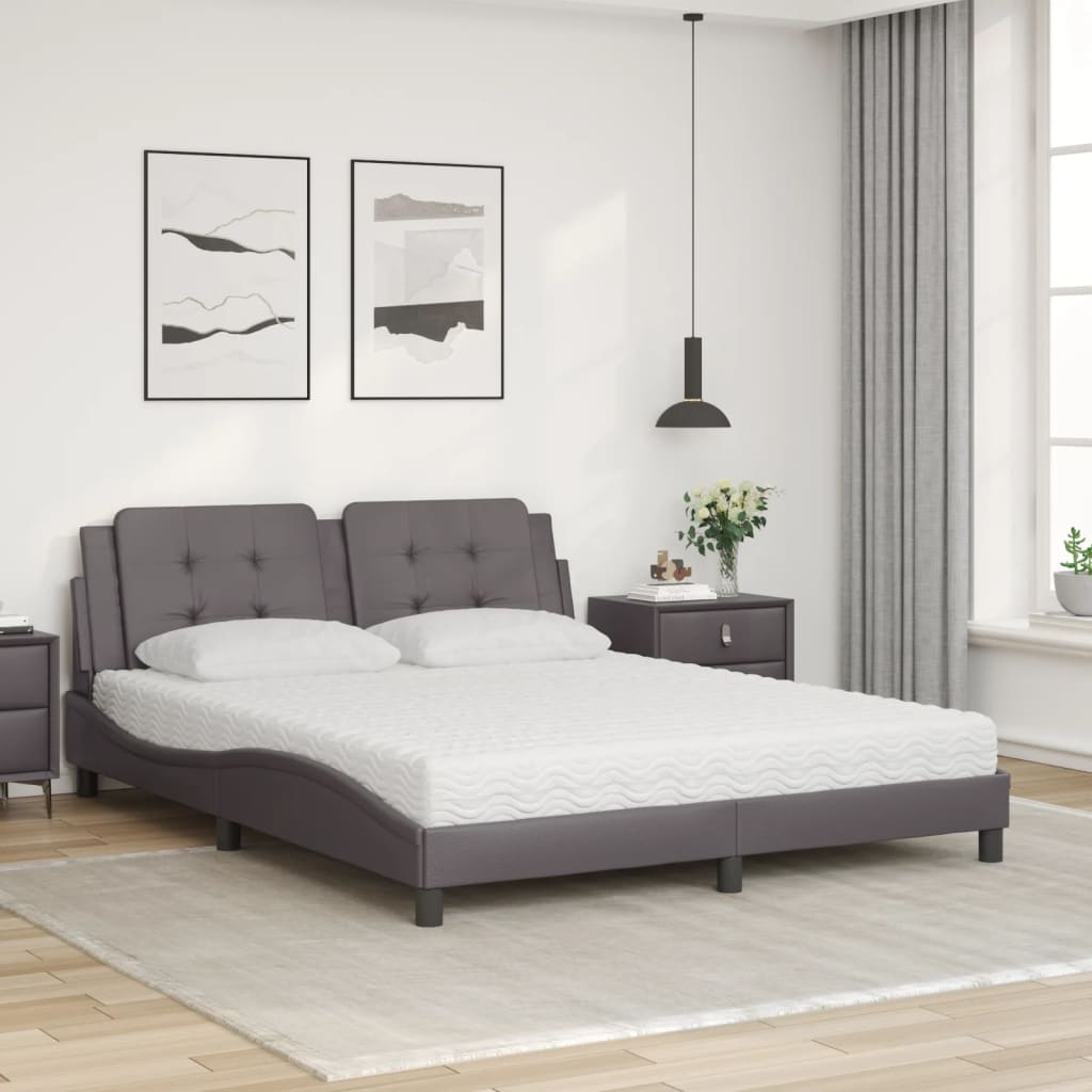 Lit avec matelas gris 160x200 cm similicuir