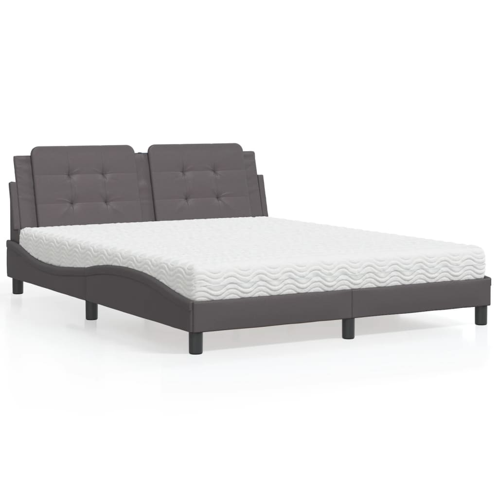 Lit avec matelas gris 160x200 cm similicuir