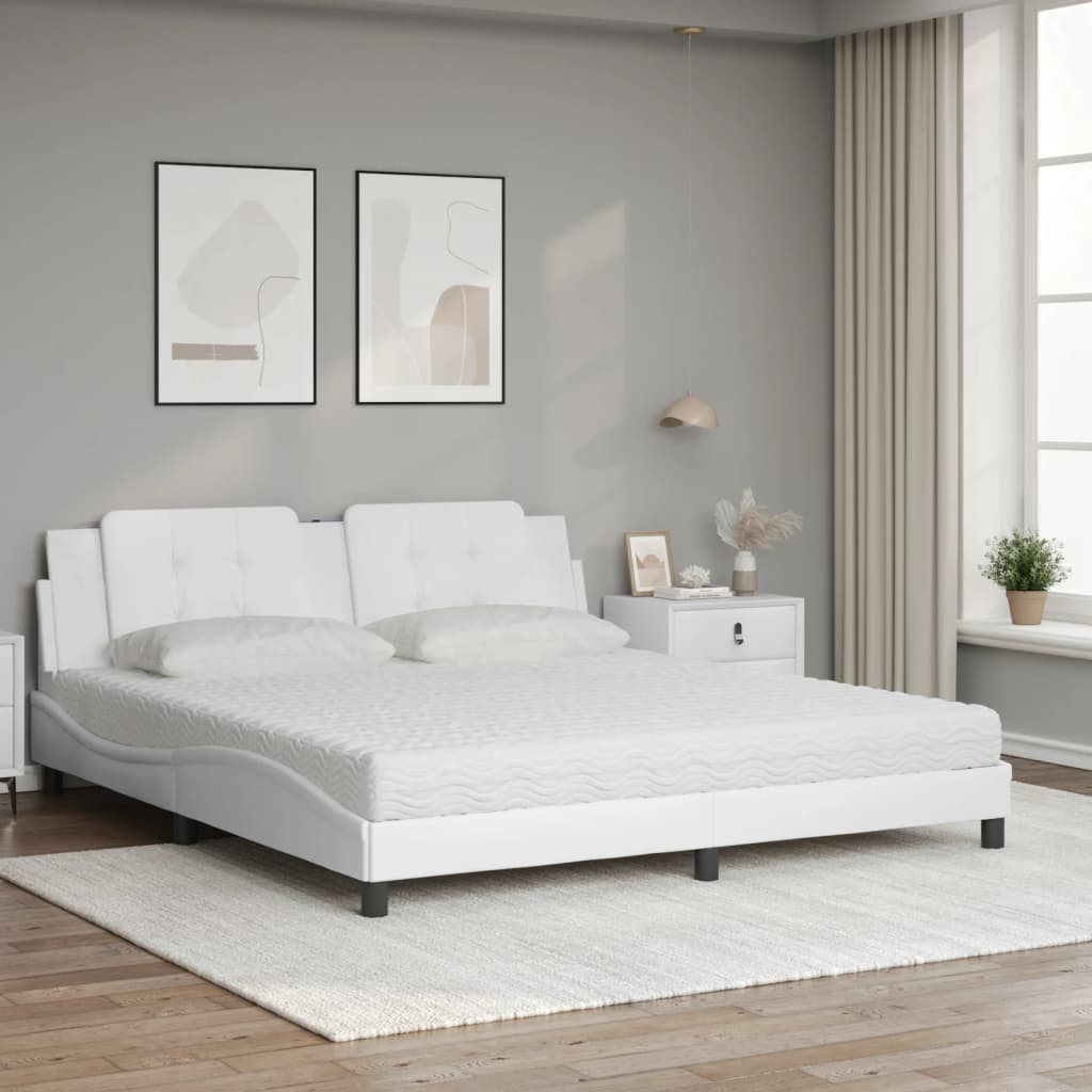 Lit avec matelas blanc 180x200 cm similicuir