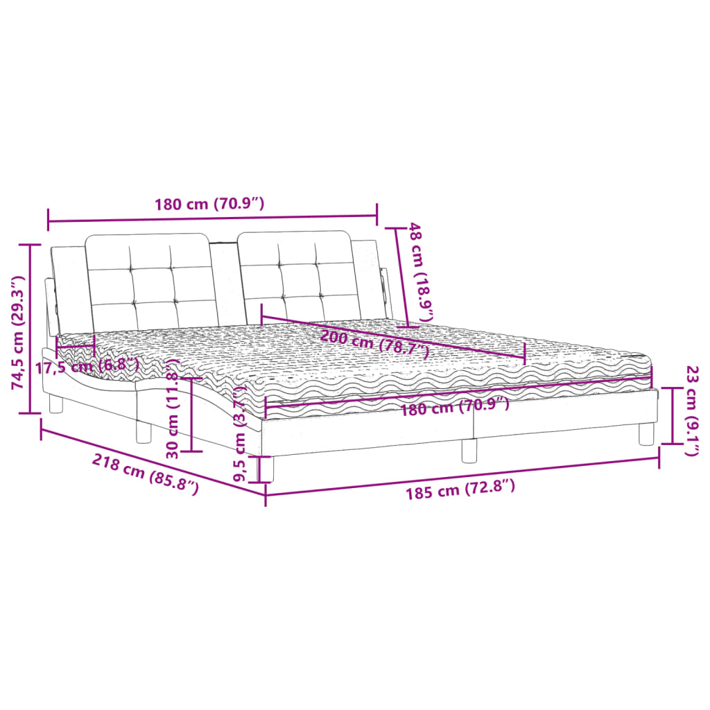 Lit avec matelas blanc 180x200 cm similicuir