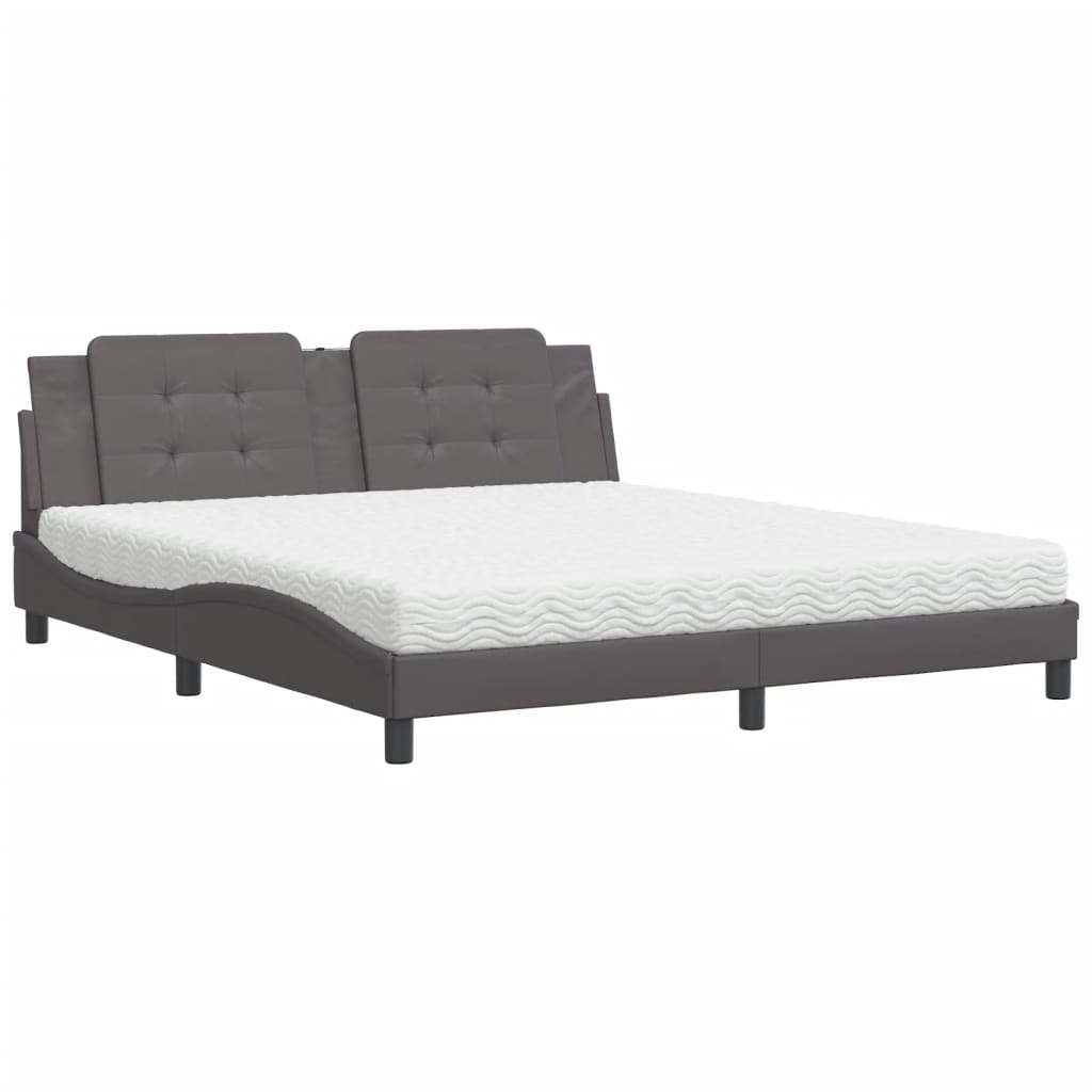 Lit avec matelas gris 180x200 cm similicuir