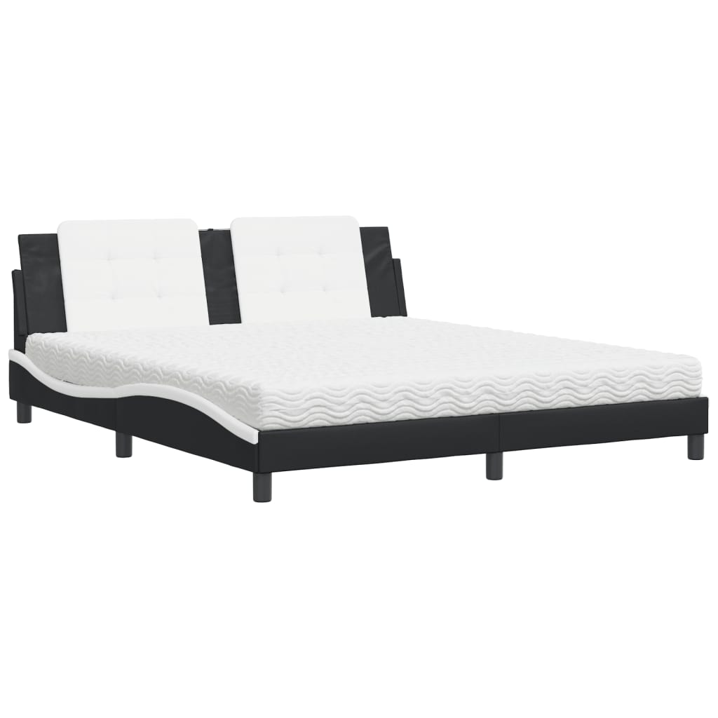 Lit avec matelas noir et blanc 180x200 cm similicuir