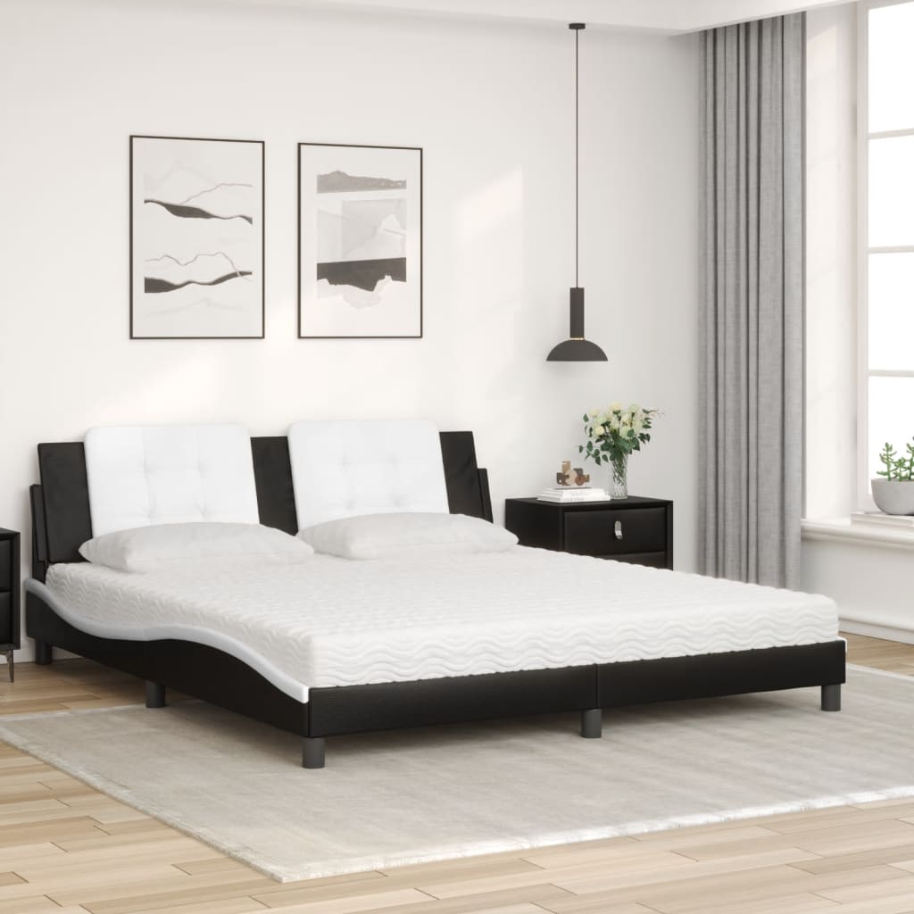 Lit avec matelas noir et blanc 180x200 cm similicuir