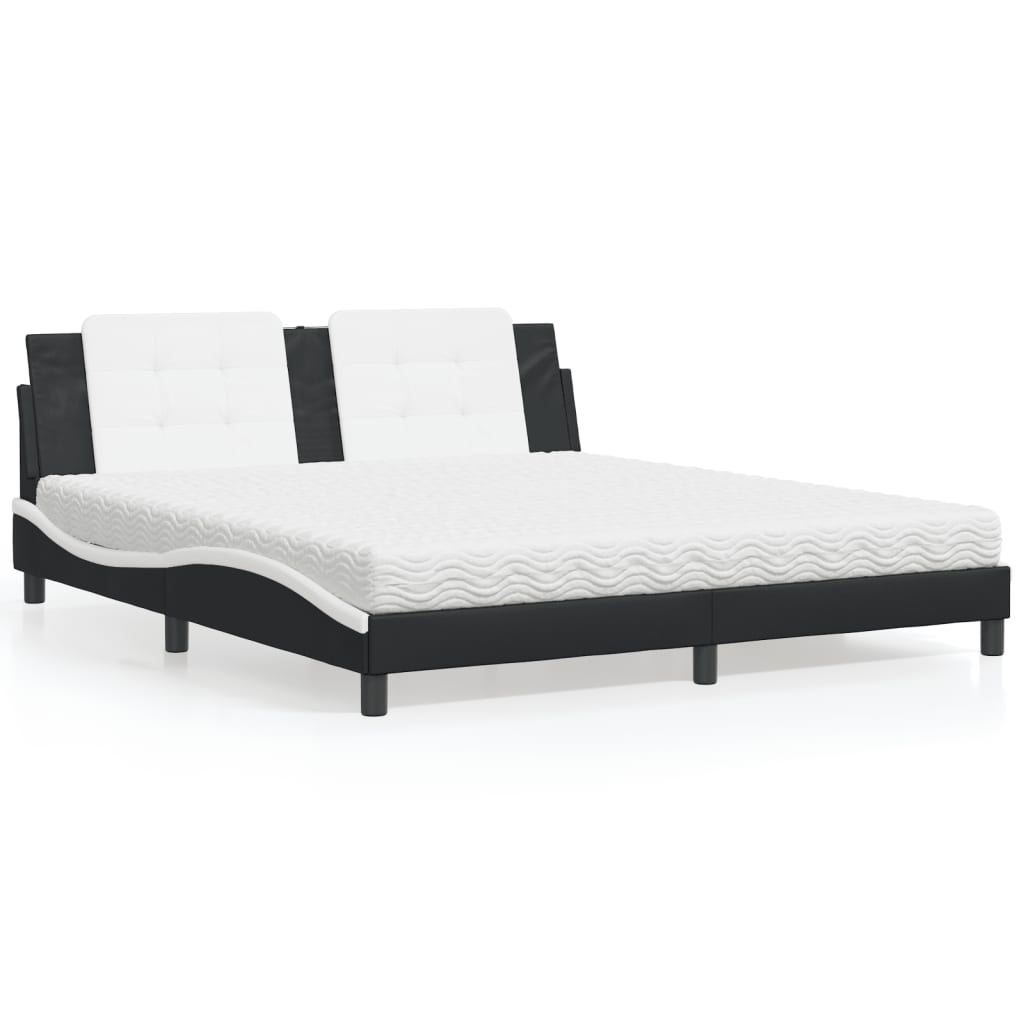 Lit avec matelas noir et blanc 180x200 cm similicuir