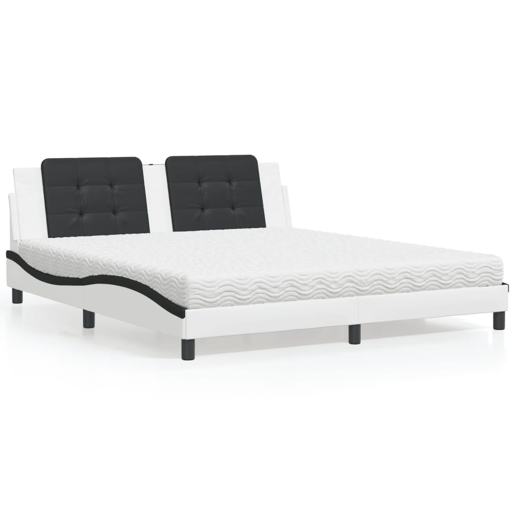 Lit avec matelas blanc et noir 180x200 cm similicuir