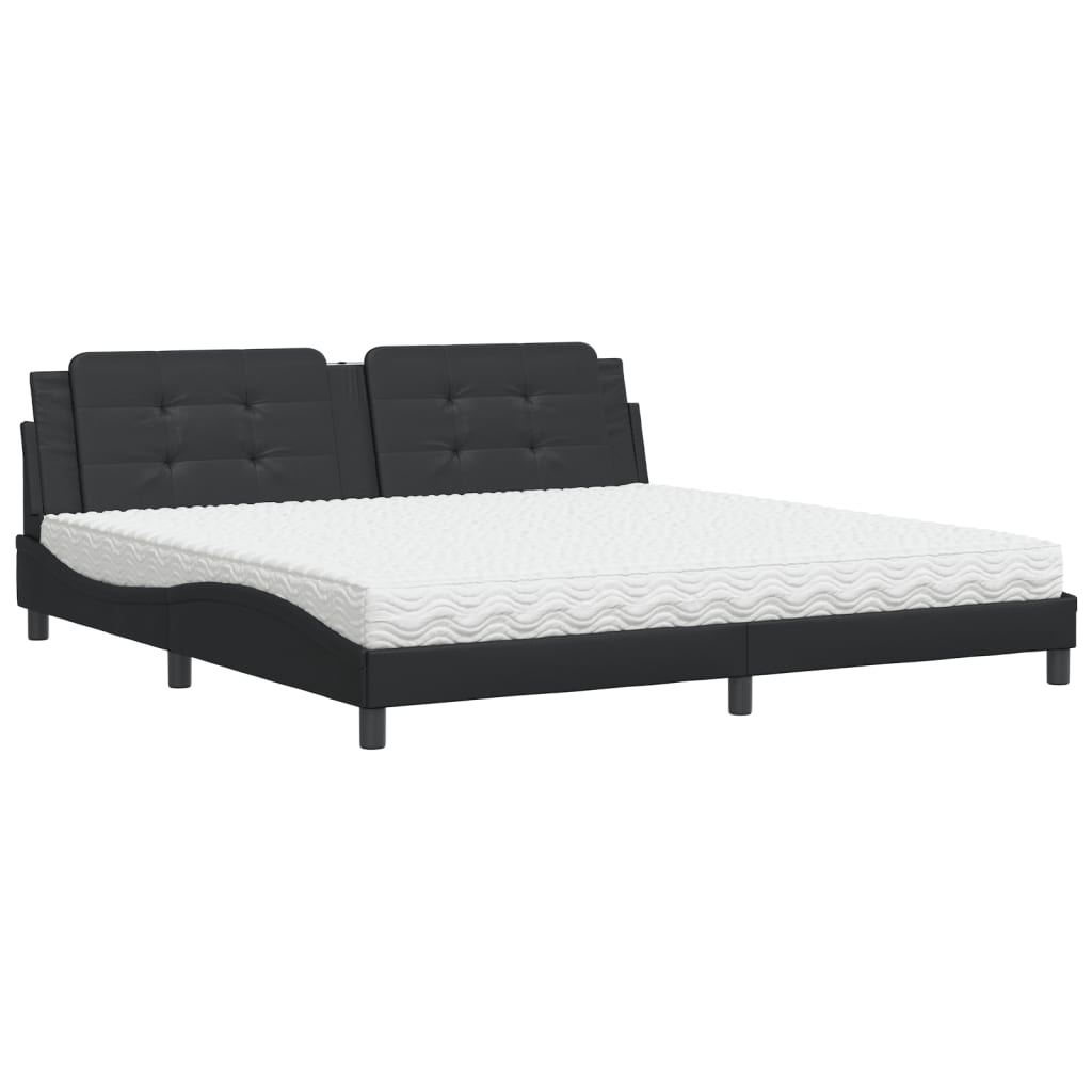 Lit avec matelas noir 200x200 cm similicuir