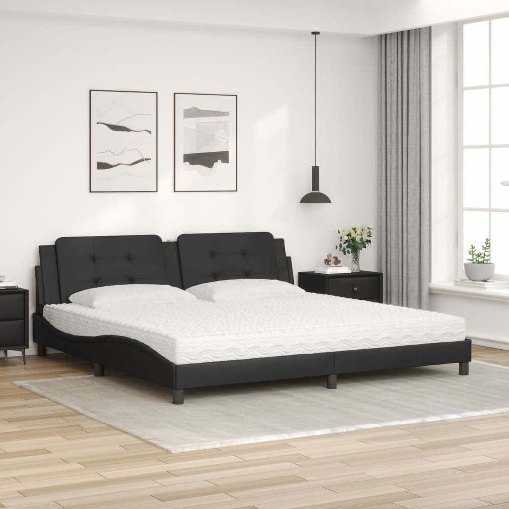 Lit avec matelas noir 200x200 cm similicuir