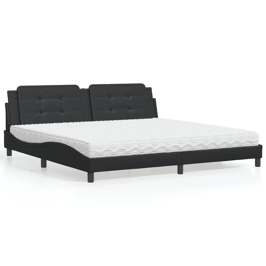 Lit avec matelas noir 200x200 cm similicuir