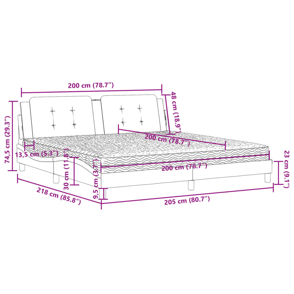 Lit avec matelas blanc 200x200 cm similicuir