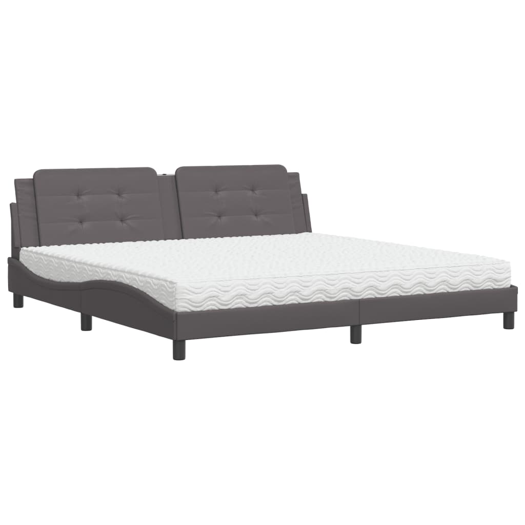 Lit avec matelas gris 200x200 cm similicuir