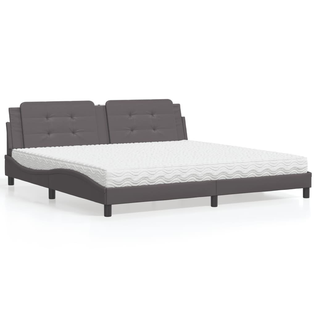 Lit avec matelas gris 200x200 cm similicuir