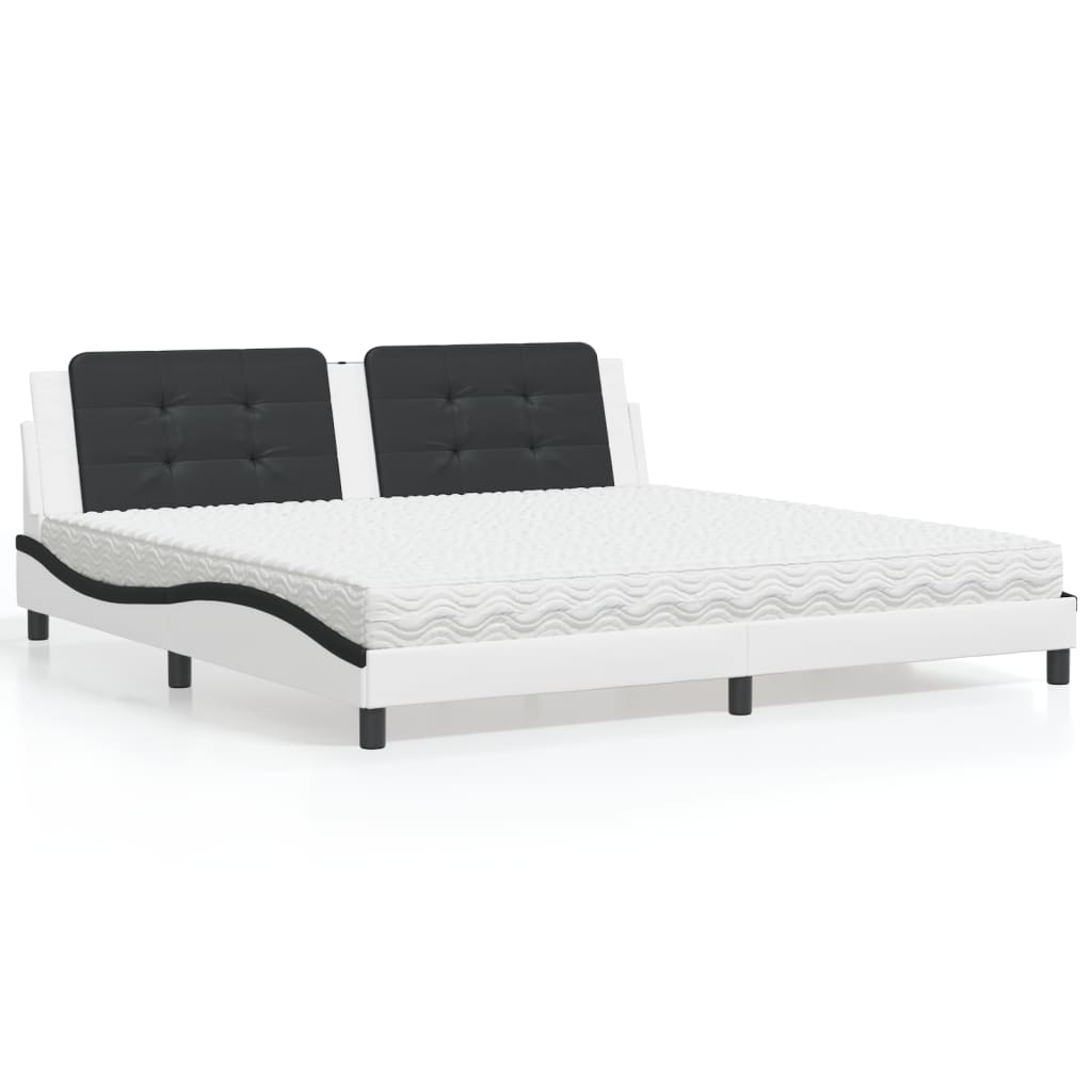 Lit avec matelas blanc et noir 200x200 cm similicuir