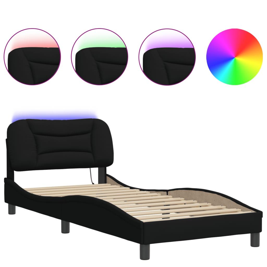 Cadre de lit avec LED sans matelas noir 80x200 cm tissu