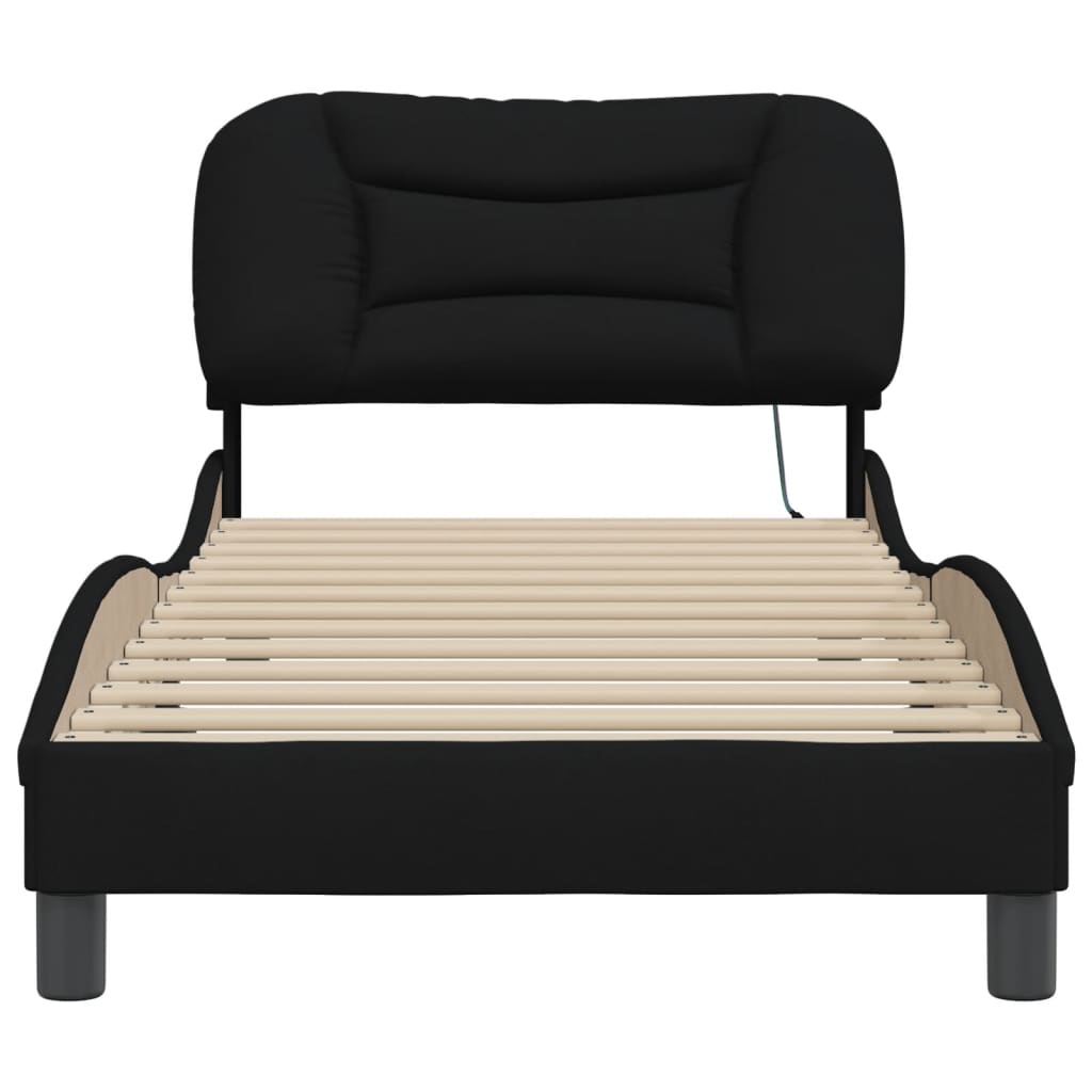 Cadre de lit avec LED sans matelas noir 80x200 cm tissu