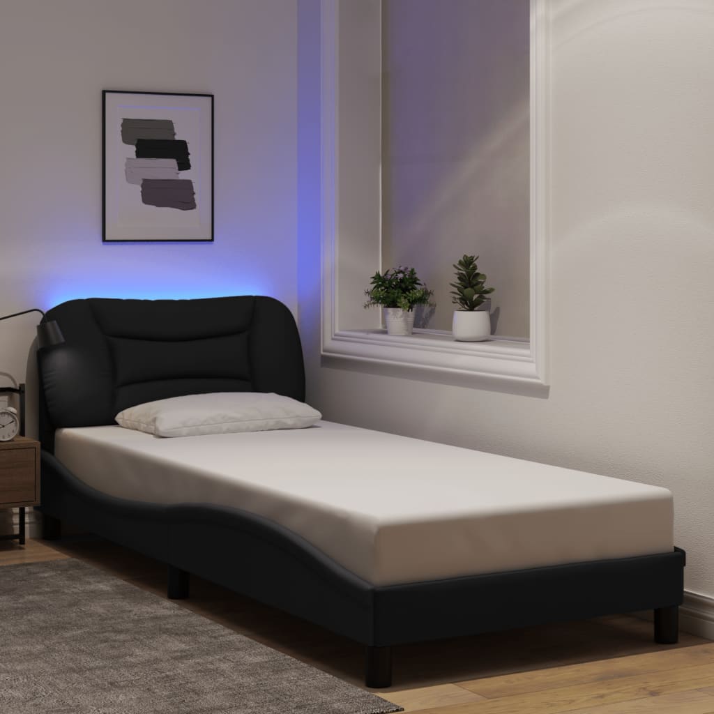 Cadre de lit avec LED sans matelas noir 80x200 cm tissu