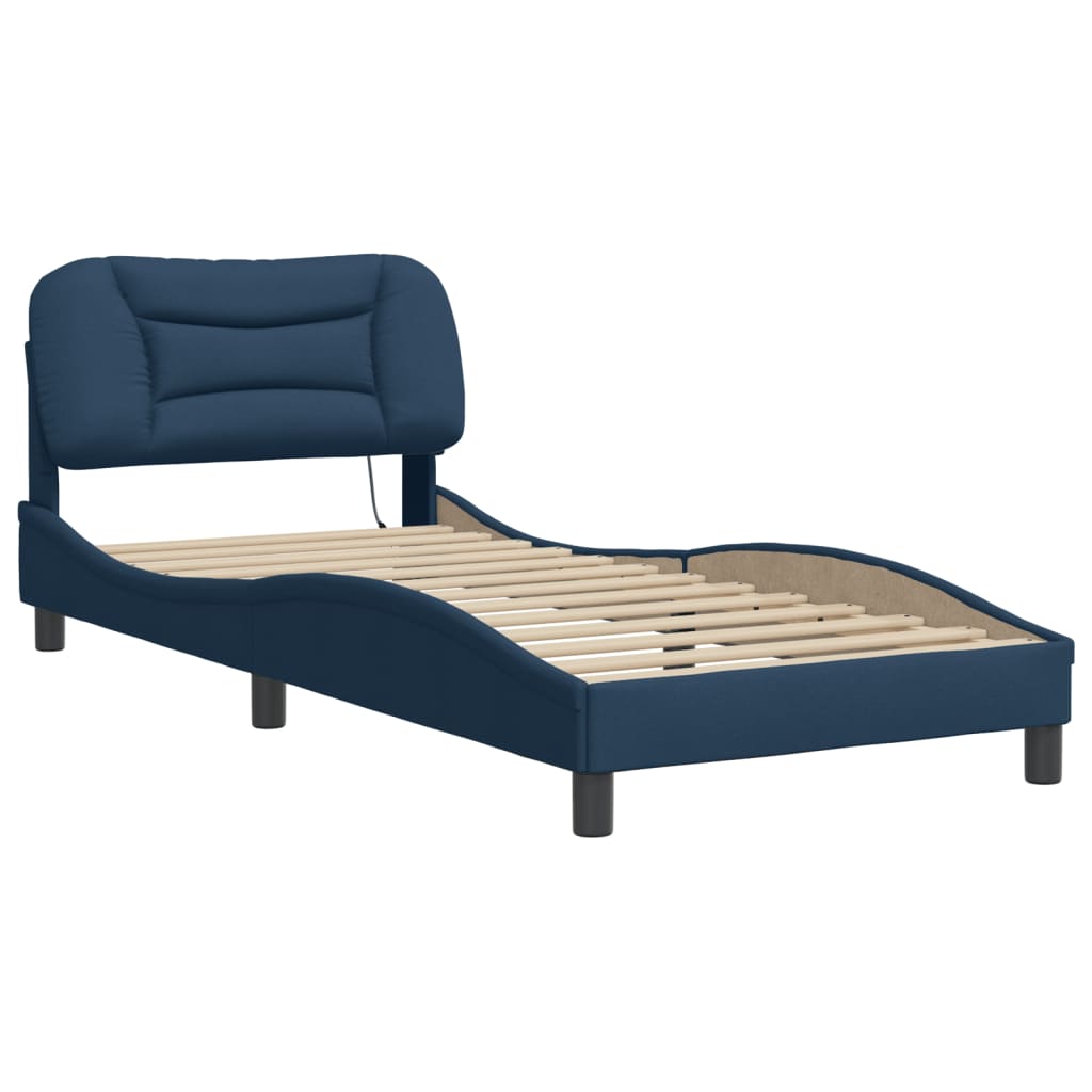 Cadre de lit avec LED sans matelas bleu 80x200 cm tissu