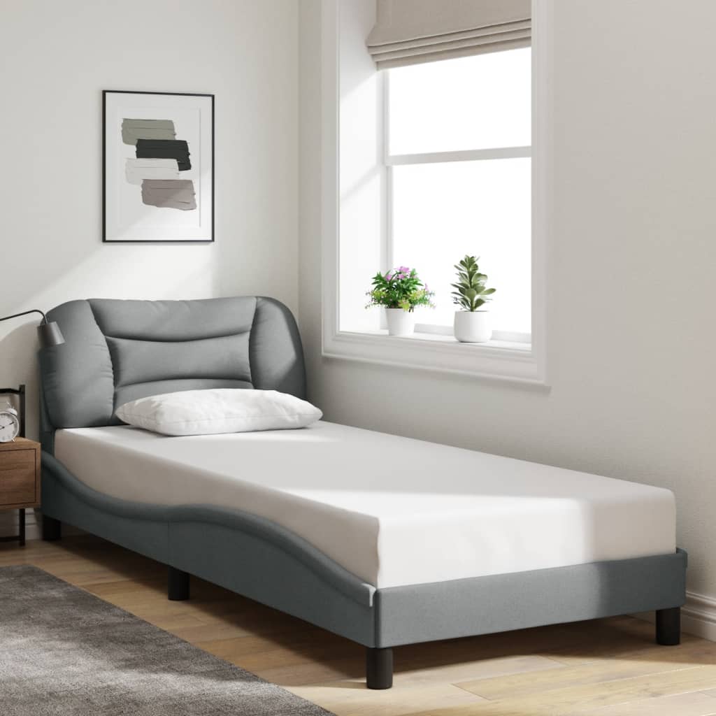 Cadre de lit avec LED sans matelas gris clair 90x190 cm tissu