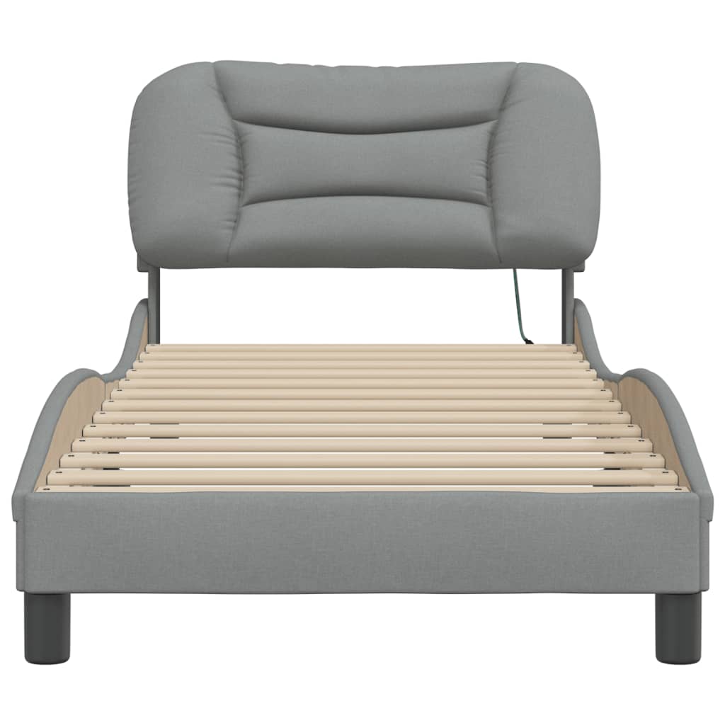 Cadre de lit avec LED sans matelas gris clair 90x190 cm tissu