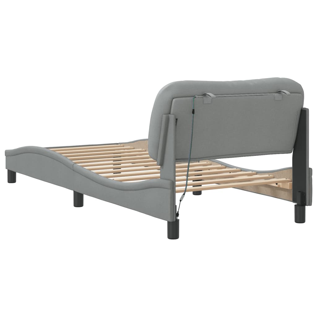 Cadre de lit avec LED sans matelas gris clair 90x190 cm tissu