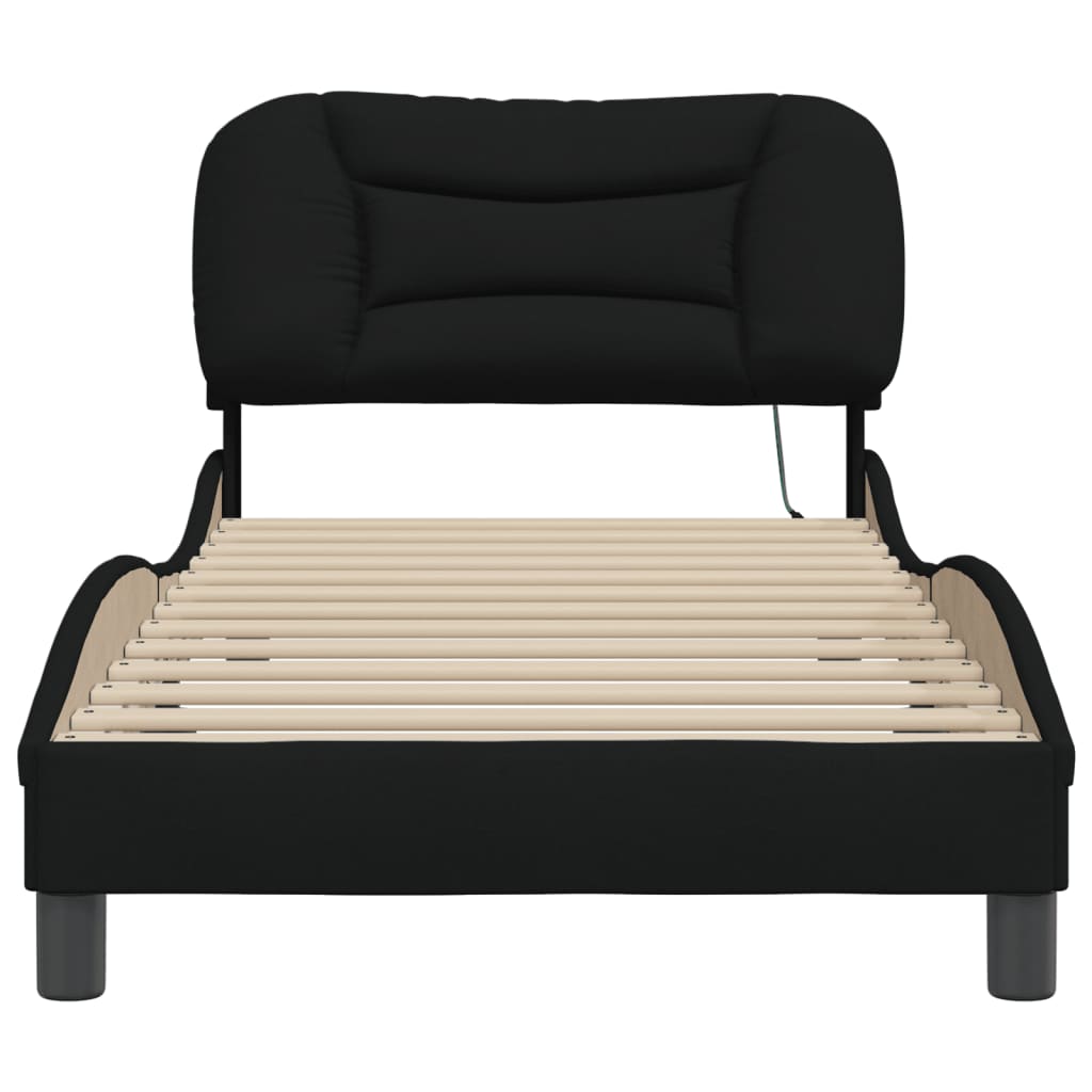 Cadre de lit avec LED sans matelas noir 90x190 cm tissu