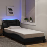 Cadre de lit avec LED sans matelas noir 90x190 cm tissu