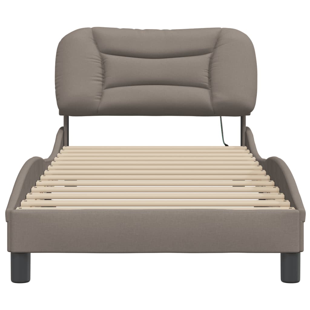 Cadre de lit avec LED sans matelas taupe 90x190 cm tissu