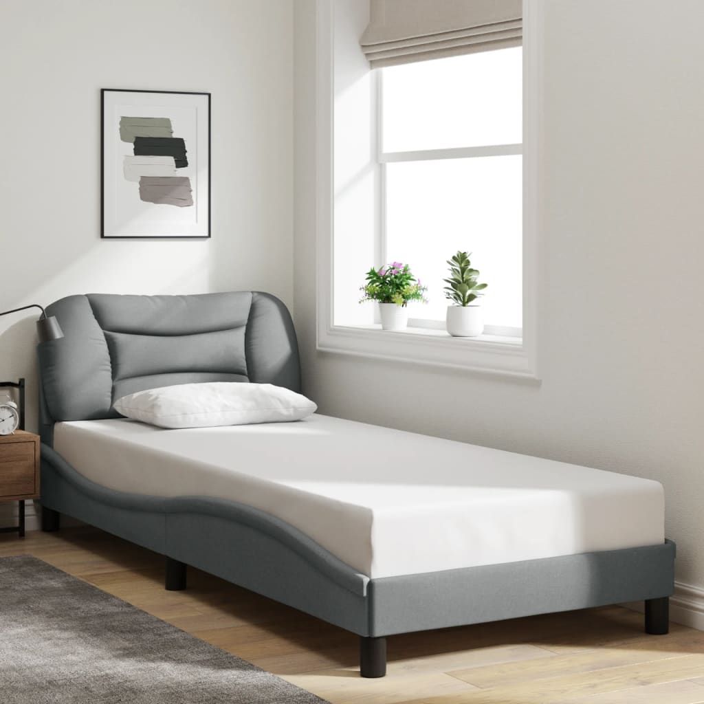 Cadre de lit avec LED sans matelas gris clair 90x200 cm tissu