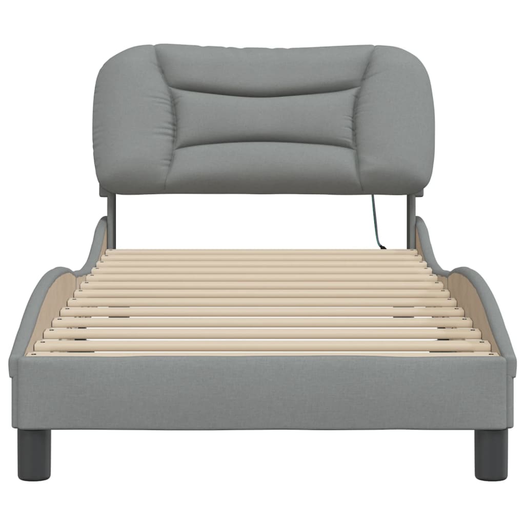 Cadre de lit avec LED sans matelas gris clair 90x200 cm tissu