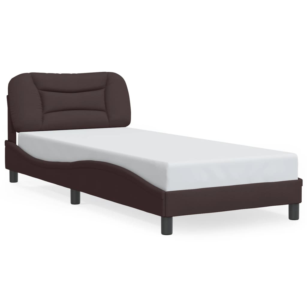 Cadre de lit avec LED sans matelas marron foncé 90x200 cm tissu