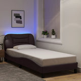 Cadre de lit avec LED sans matelas marron foncé 90x200 cm tissu