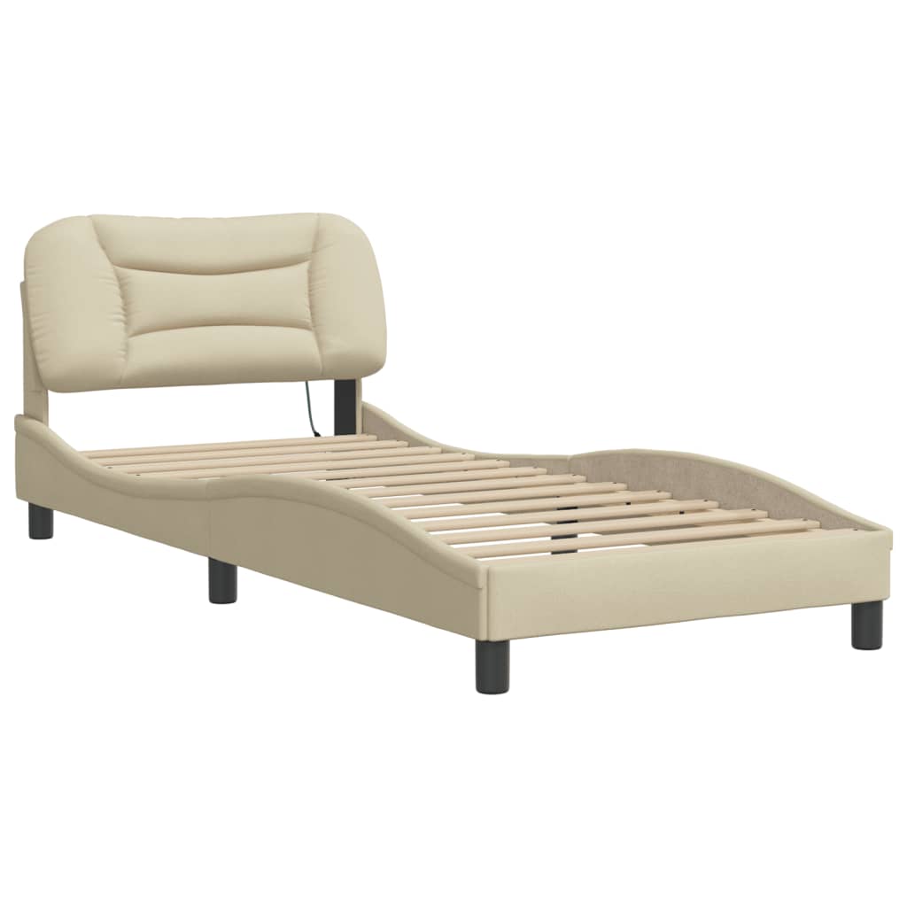 Cadre de lit avec LED sans matelas crème 90x200 cm tissu