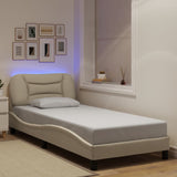 Cadre de lit avec LED sans matelas crème 90x200 cm tissu