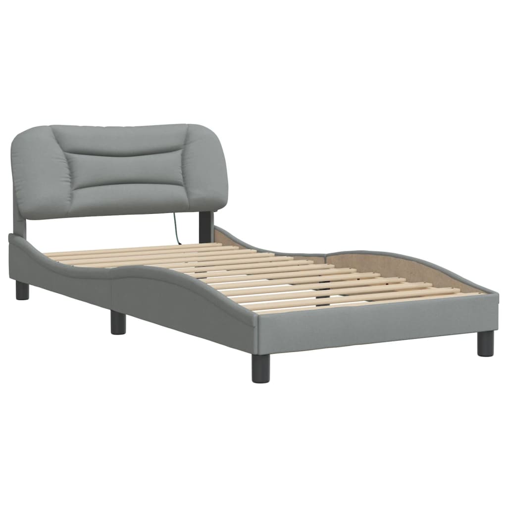 Cadre de lit avec LED sans matelas gris clair 100x200 cm tissu