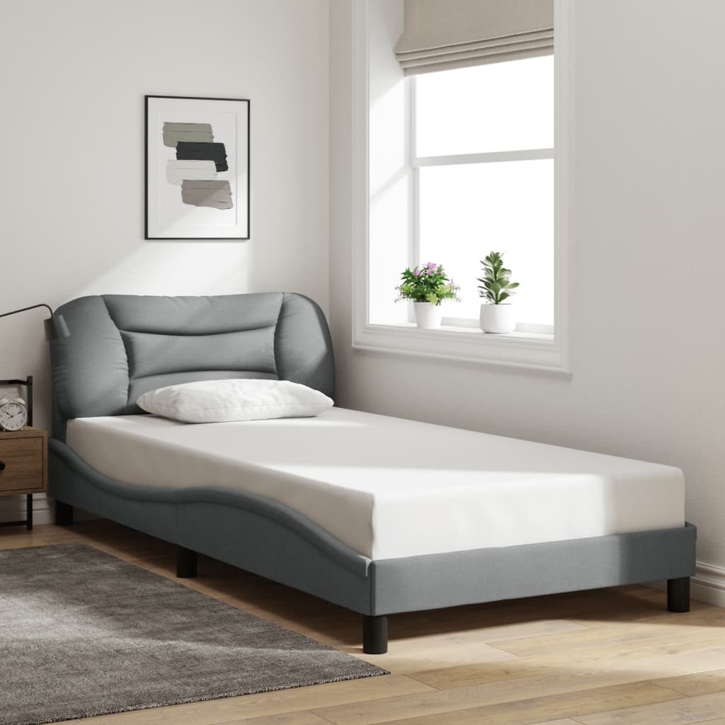 Cadre de lit avec LED sans matelas gris clair 100x200 cm tissu