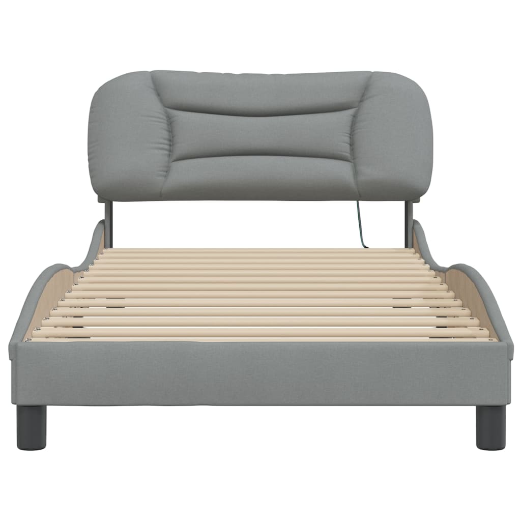 Cadre de lit avec LED sans matelas gris clair 100x200 cm tissu