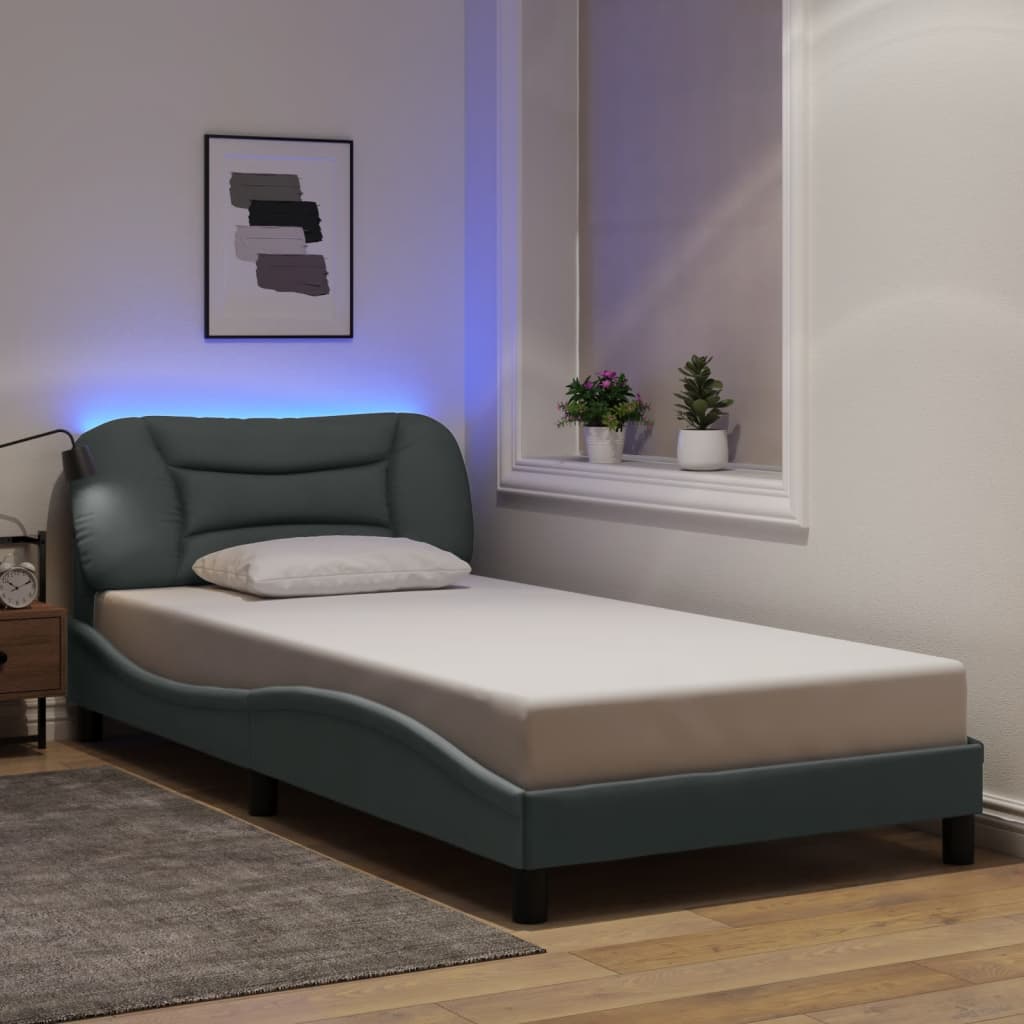 Cadre de lit avec LED sans matelas gris clair 100x200 cm tissu