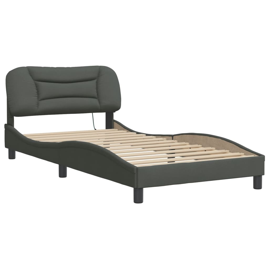 Cadre de lit avec LED sans matelas gris foncé 100x200 cm tissu