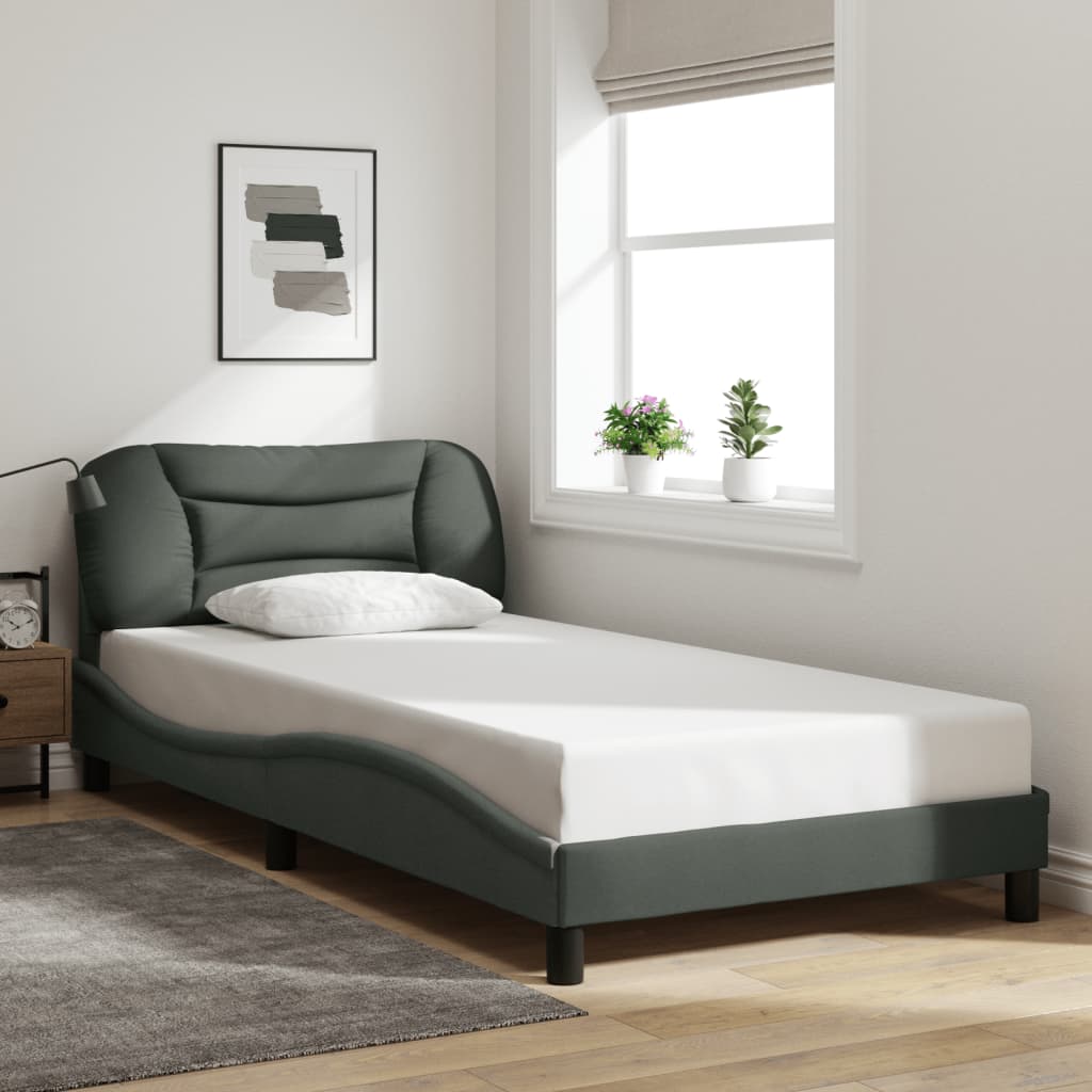 Cadre de lit avec LED sans matelas gris foncé 100x200 cm tissu