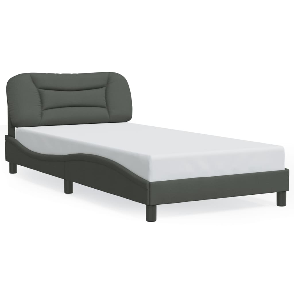 Cadre de lit avec LED sans matelas gris foncé 100x200 cm tissu