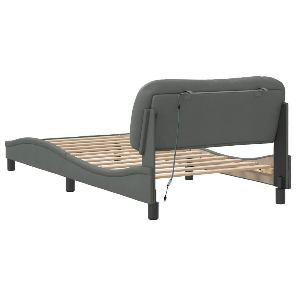 Cadre de lit avec LED sans matelas gris foncé 100x200 cm tissu